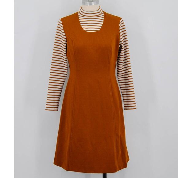 Vintage Brown Long Sleeve Striped Dress - Picture 1 of 4
